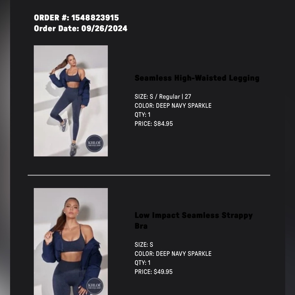 Kardashian Fabletics deep navy sparkle set. Size small NWOT
